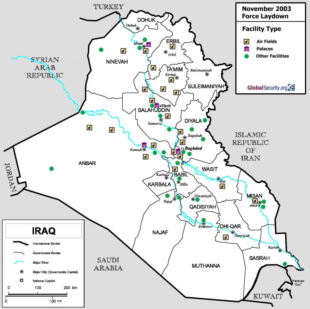Mapa Iraku lotnisk
